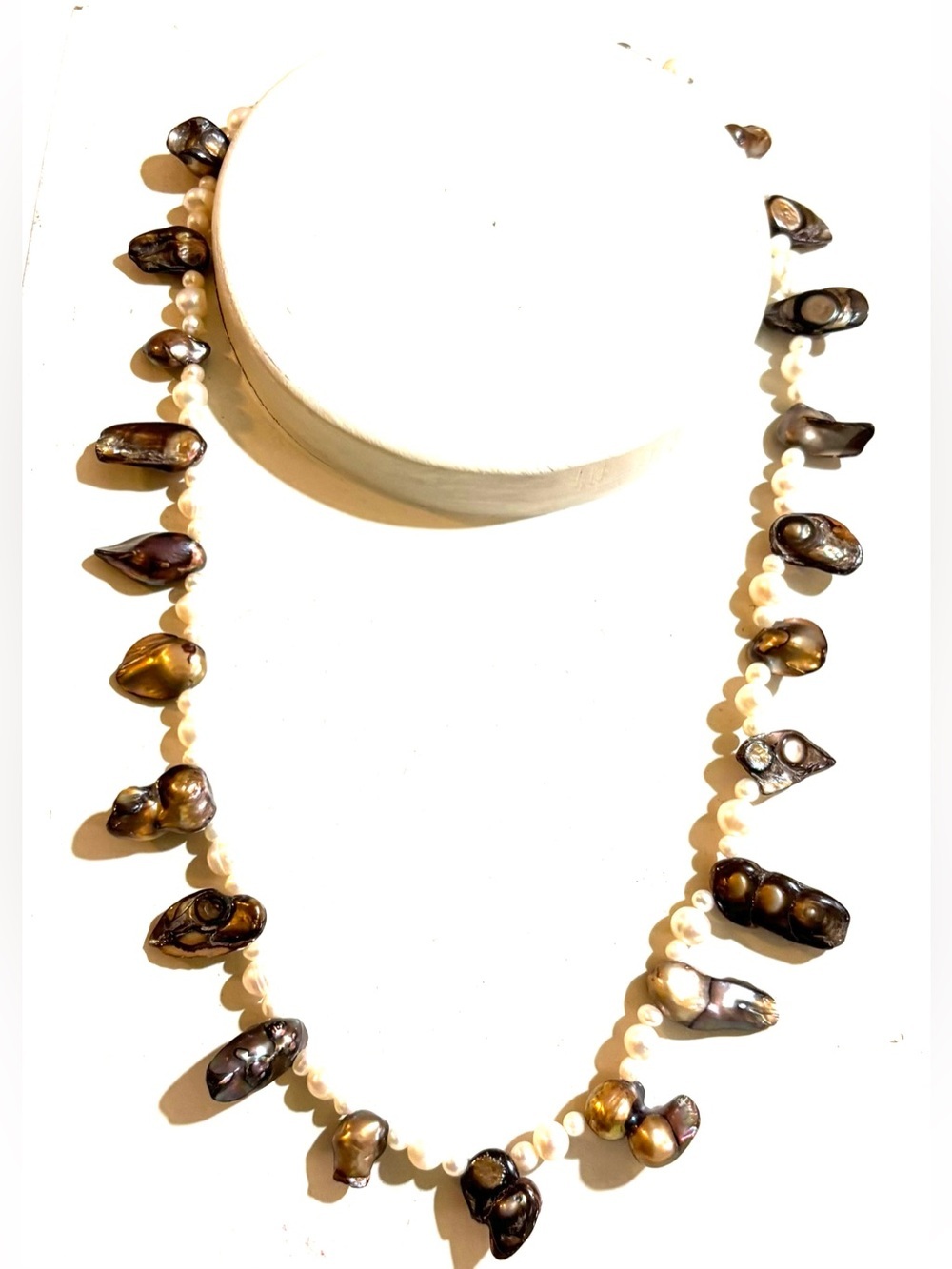 Baroque Dark Pearl Strand Necklace with White Accent Pearls - Women Jewelry